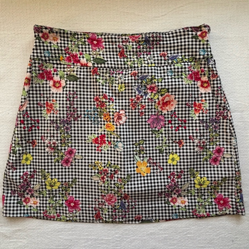 Checkered Floral Mini Skort - Pink Multi Colors